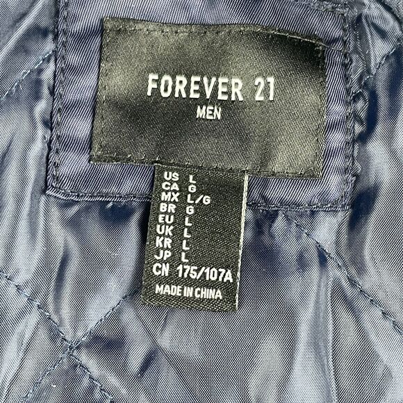 Forever 21 Jacket Mens L Navy Bomber Quilted Lined Zip Front Ribbed Hem Fall - Picture 11 of 11
